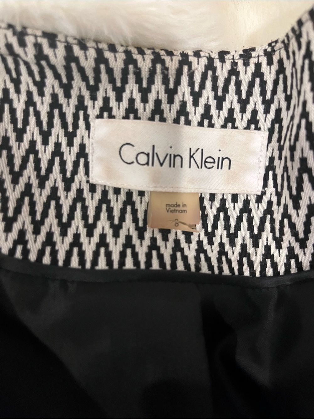 CALVIN KLEIN black/white patterned Blazer Jacket Sz 8 ORIG $124+! DESIGNER Deal!